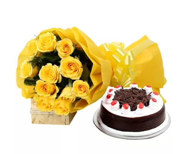 Perfect Combo Half kg black forest cake and Flower boquet