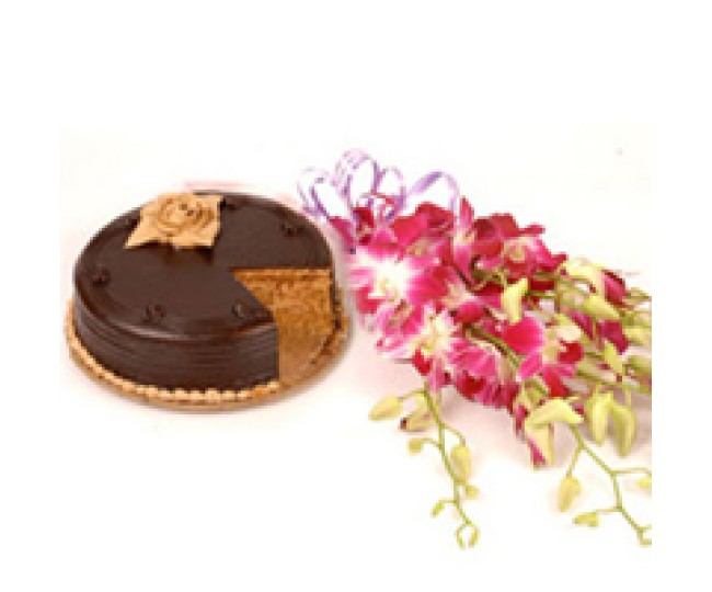 Double Impression - Exotic Orchids and Half kg Chocolate cake