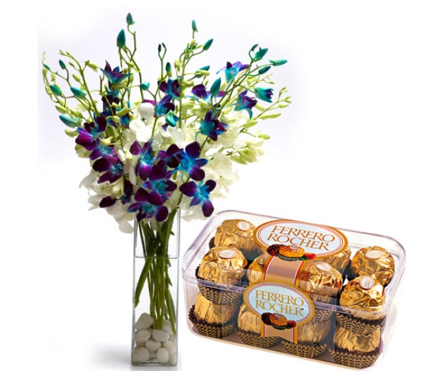 Admirer - Blue and purple or white Orchids with Ferrero Rocher