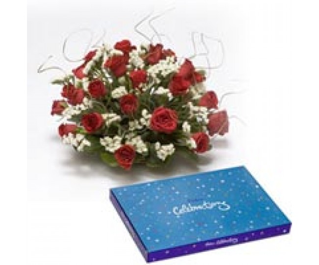 Roses N conveys - Red Roses and Cadbury celebration box
