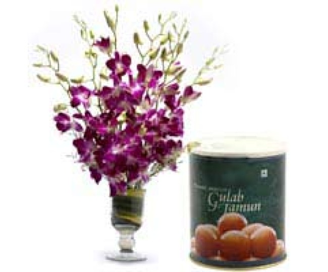 Exotic Beauty - Purple Orchids and Gulab jamun