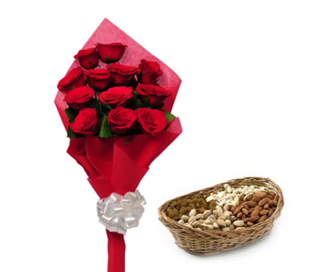 Best wishes for you - Red Roses and 250gm Mixed Dry Fruits
