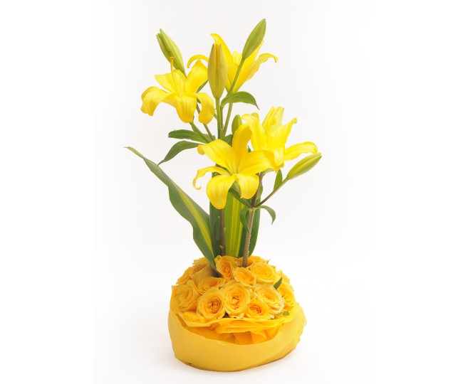 Celebrate Love - Yellow Roses and Lillies