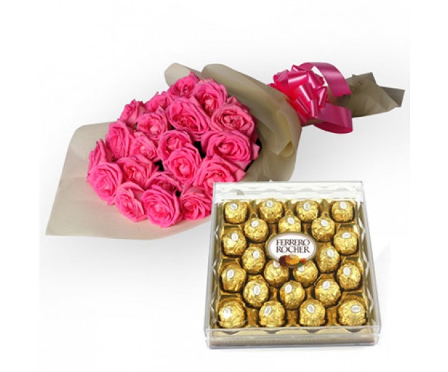My Fondest Affection - Pink Roses with Ferrero Chocolate