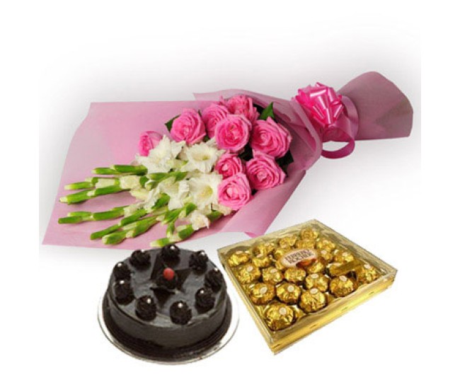 Precious Moment - Combo of Red Roses, Cake and Ferrero Chocolates