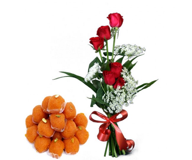 Precious Love - Red Roses with Half Kg Ladoo