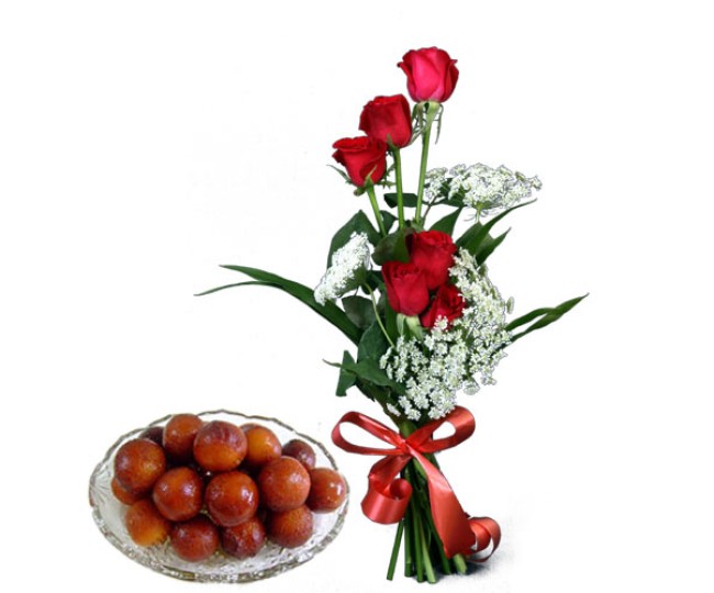 Pretty Choice - Red Roses with 1 Kg Gulab jamun