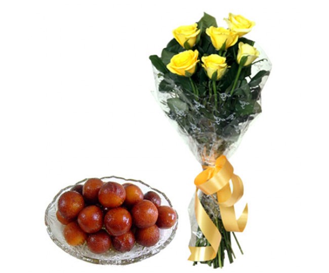 Yellow Roses Bouquet N Gulab Jamun 1 kg