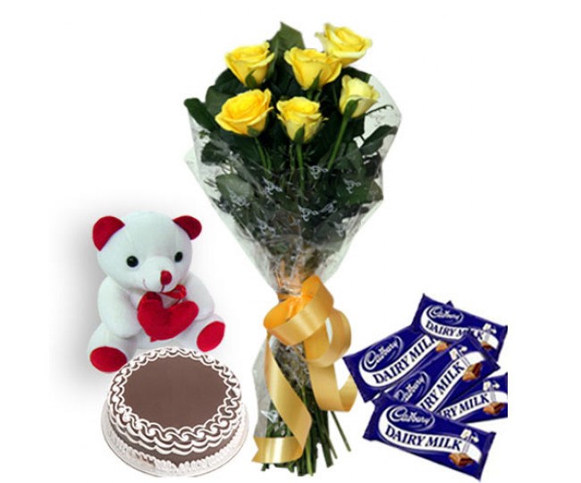 Roses Bouquet N Chocolate Cake