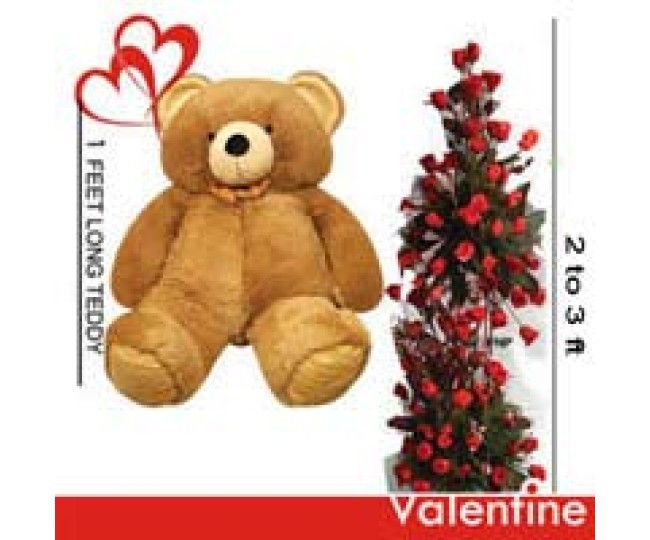 Life Size love - Teddy bear with 100 Red Roses bouquet