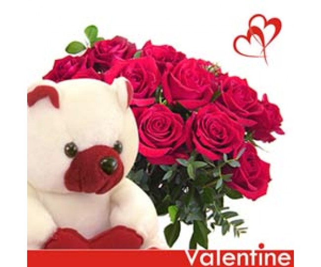 Unique Love - Red Roses Bouquet with Teddy bear
