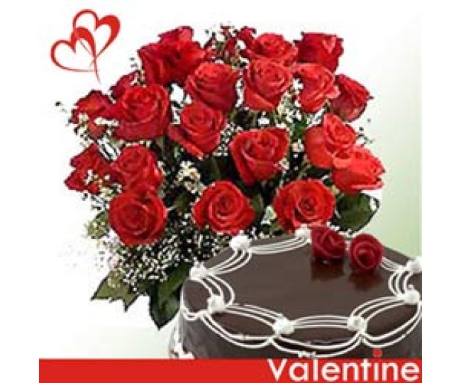 Sweet Everythings - Red Roses with half kg Chocolate cake