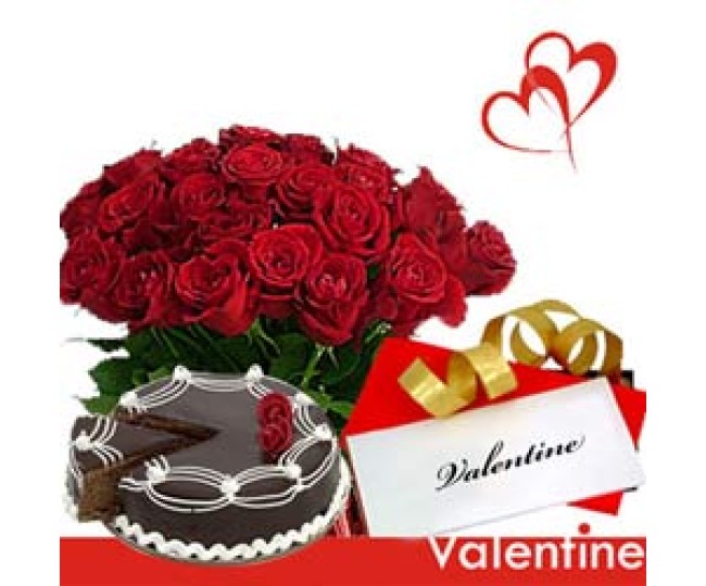 Stunning Love - Red Roses and Half kg Chocolate cake