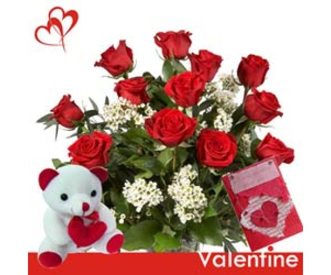 Love Sparks - Red Roses and Cute Teddy